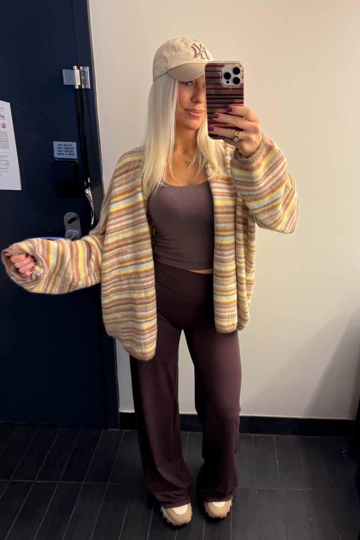 Brown Multi Stripe Open Front Cardigan