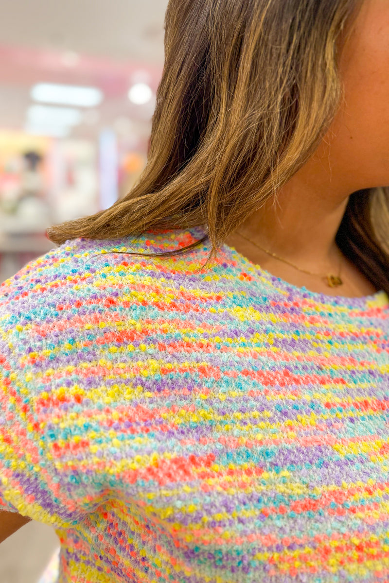 Multi Color Boucle Short Sleeve Top and Pants Set