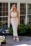 Beige Crochet Cut Out Midi Dress