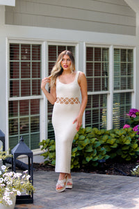 Beige Crochet Cut Out Midi Dress | Kendry Boutique