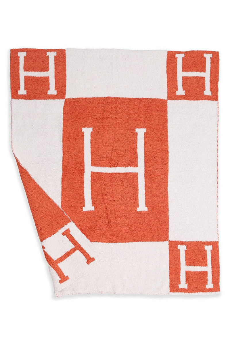 Orange Plush Initial Kids Blanket