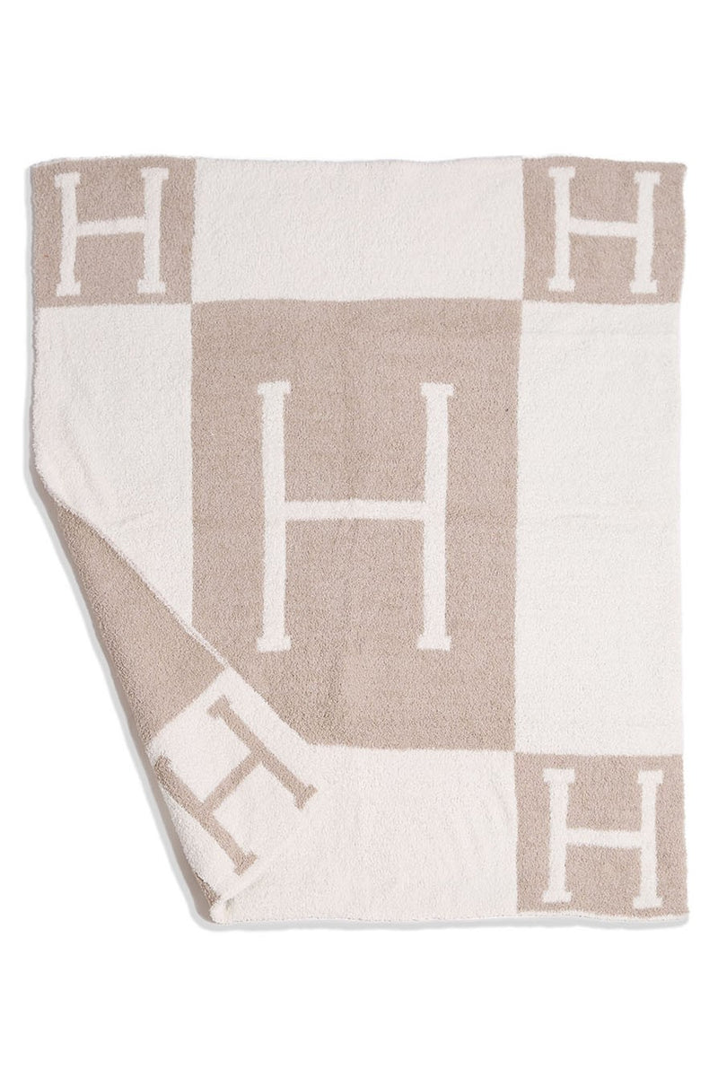Beige Plush Initial Kids Blanket