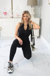 Black Zip Up Sleeveless Cat Suit - Shop Athleisure Outfits At Kendry Boutique 