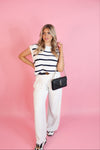 Black and White Striped Knit Sweater Vest - Kendry Collection Boutique
