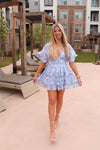 Blue Floral Ruffle Mini Dress
