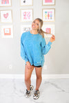Blue High Low Acid Wash Fleece Sweatshirt - Shop Kendry Collection Boutique 