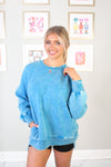 Blue High Low Acid Wash Fleece Sweatshirt - Shop Kendry Collection Boutique 