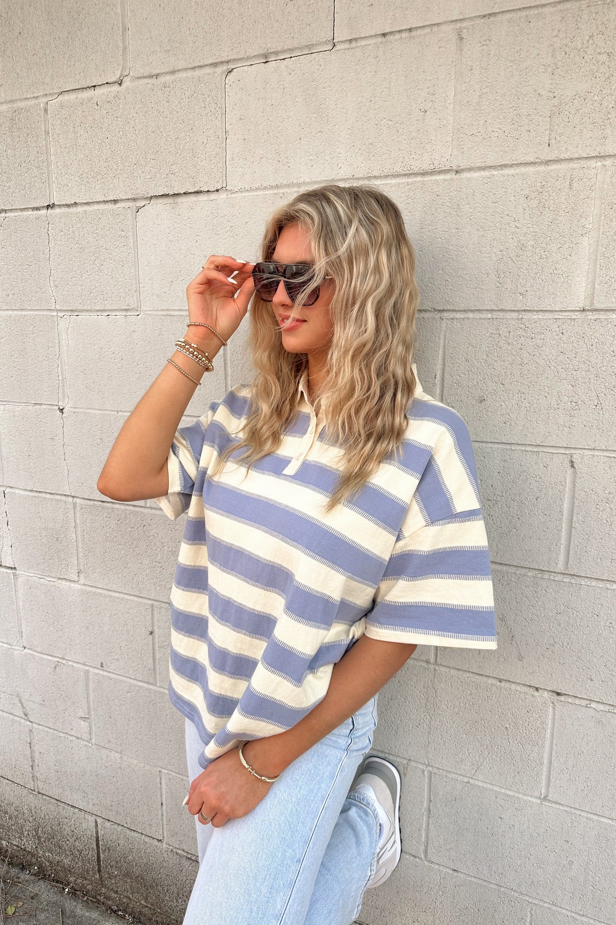 Blue Stripped Rugby Polo Top - Shop 90's Inspired Outfits Now At Kendry Collection Boutique