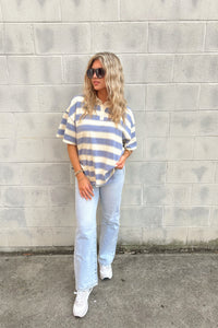 Blue Stripped Rugby Polo Top - Shop 90's Inspired Outfits Now At Kendry Collection Boutique