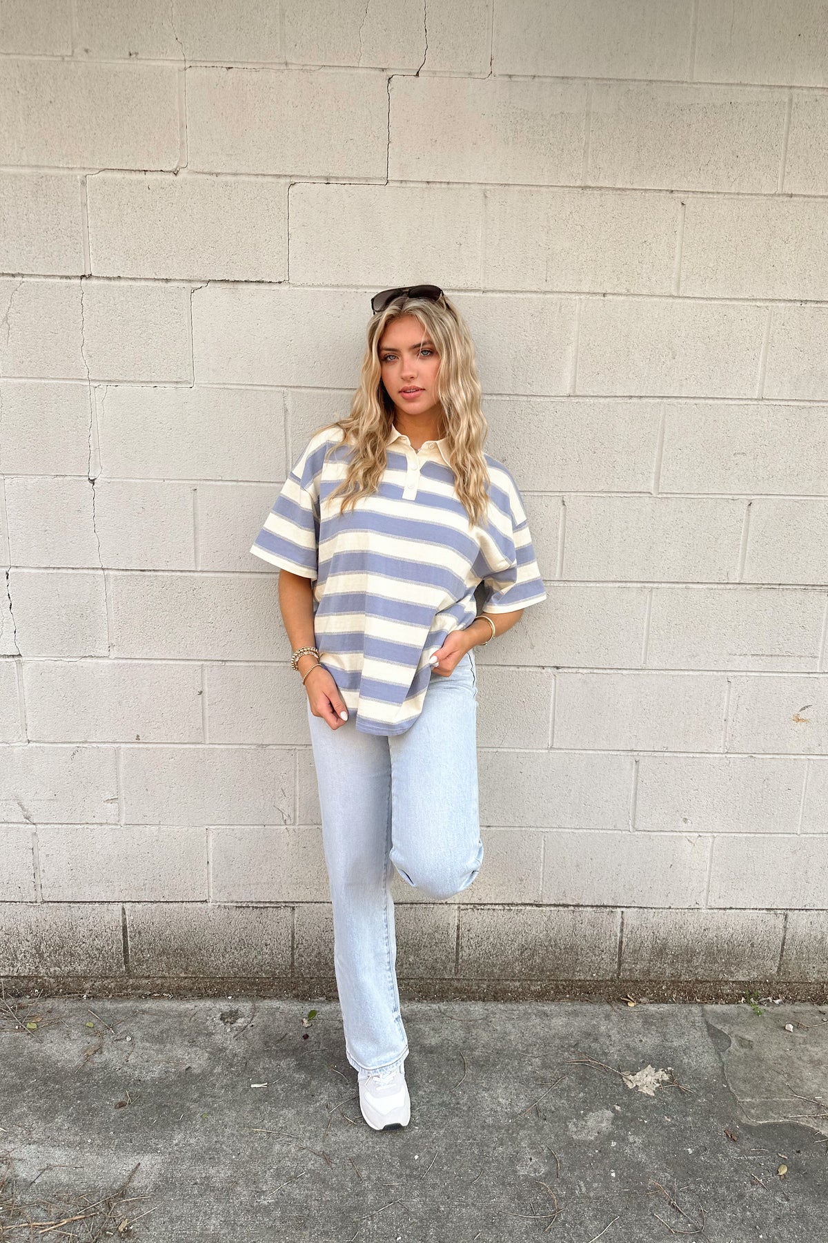 Blue Stripped Rugby Polo Top - Shop 90's Inspired Outfits Now At Kendry Collection Boutique