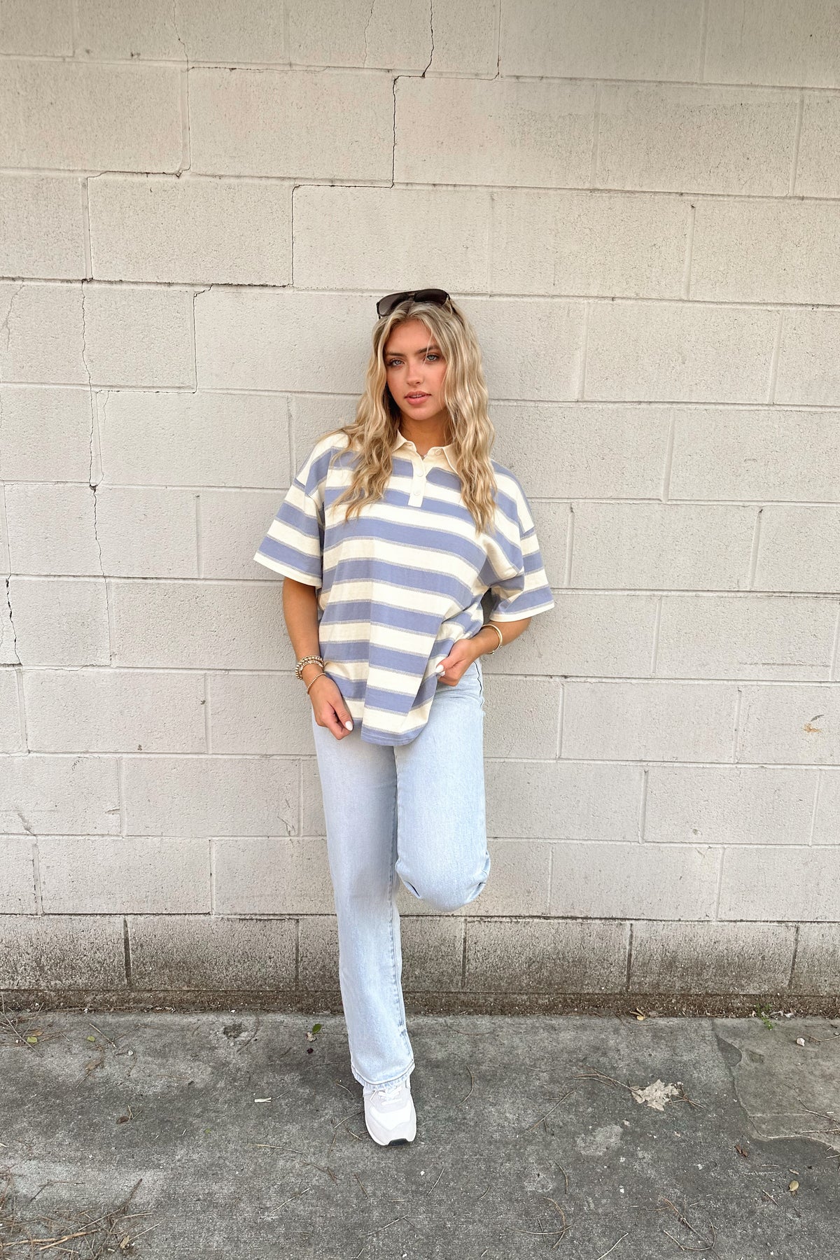 Blue Stripped Rugby Polo Top - Shop 90's Inspired Outfits Now At Kendry Collection Boutique