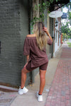 Brown V-Neck Tee And Biker Short Set
