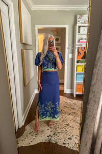 Navy Blue Blouse and Maxi Skirt Set