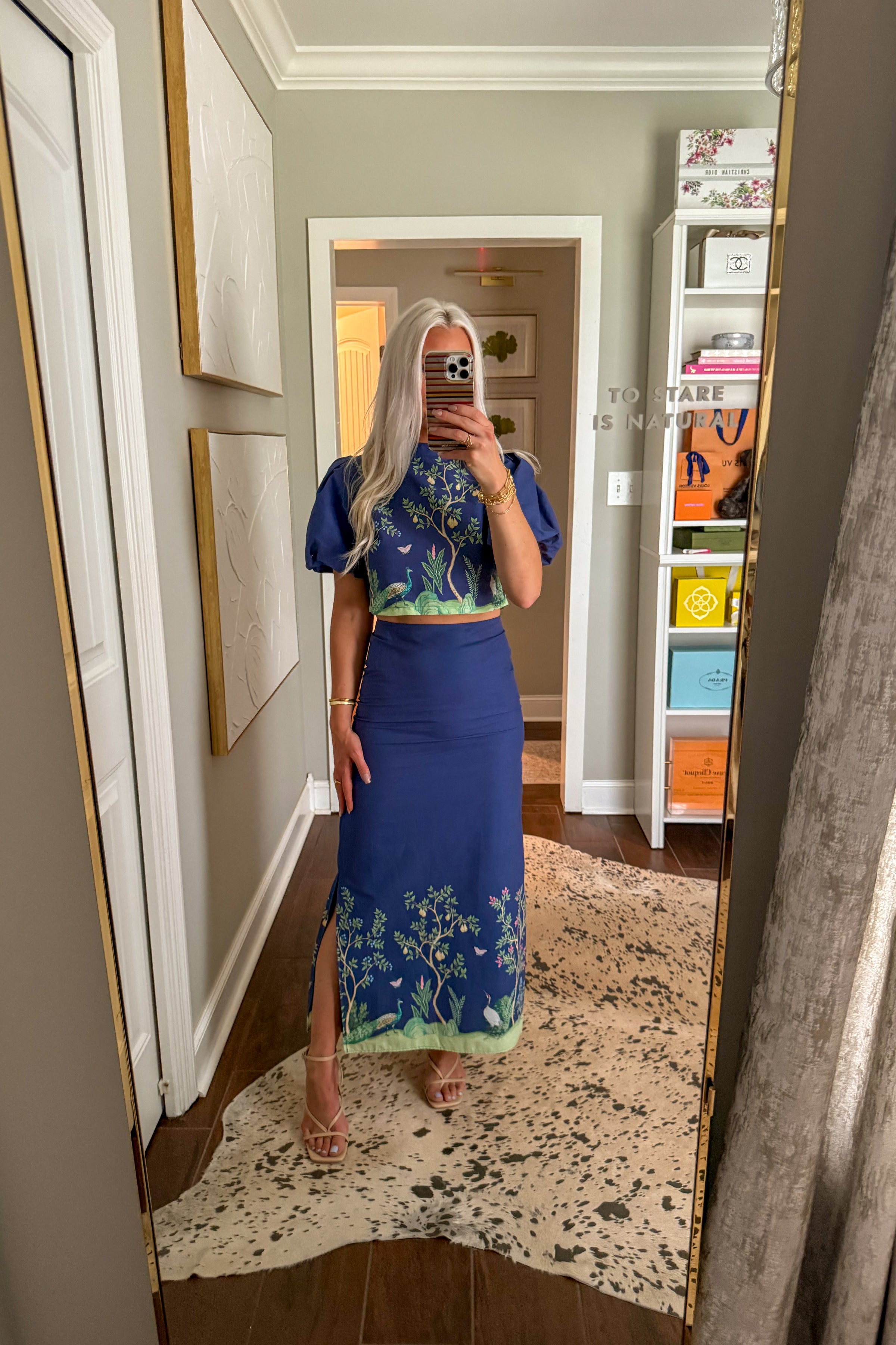 Navy Blue Blouse and Maxi Skirt Set
