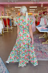 Multi Color Floral Puff Sleeve Maxi Dress