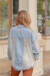 Denim And Lace Collared Blouse