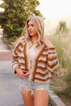 Brown Striped Button Down Cardigan
