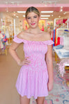 Pink and White Striped Smocked Ruffle Mini Dress