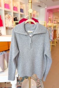 Grey Half Zip Collared Knit Sweater