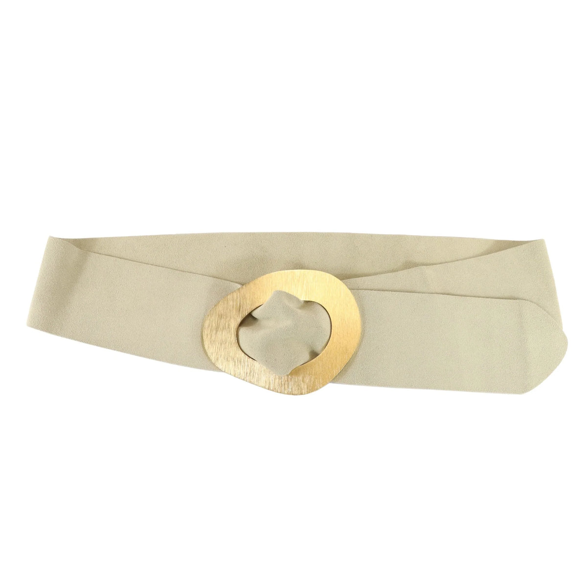 Beige Faux Suede Belt With Gold Buckle