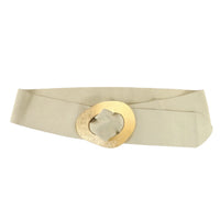 Beige Faux Suede Belt With Gold Buckle