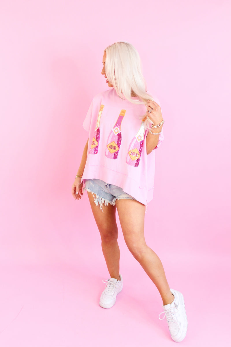 Champagne Sequin Patch Oversized T-Shirt - Shop Cute Outfits At Kendry Boutique 