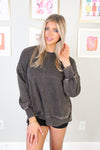 Charcoal High Low Acid Wash Fleece Sweatshirt With Pockets - Shop Kendry Collection Boutique 