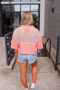 Coral Crochet Button Up Crop Top - Shop Cute Tops At Kendry Collection Boutique