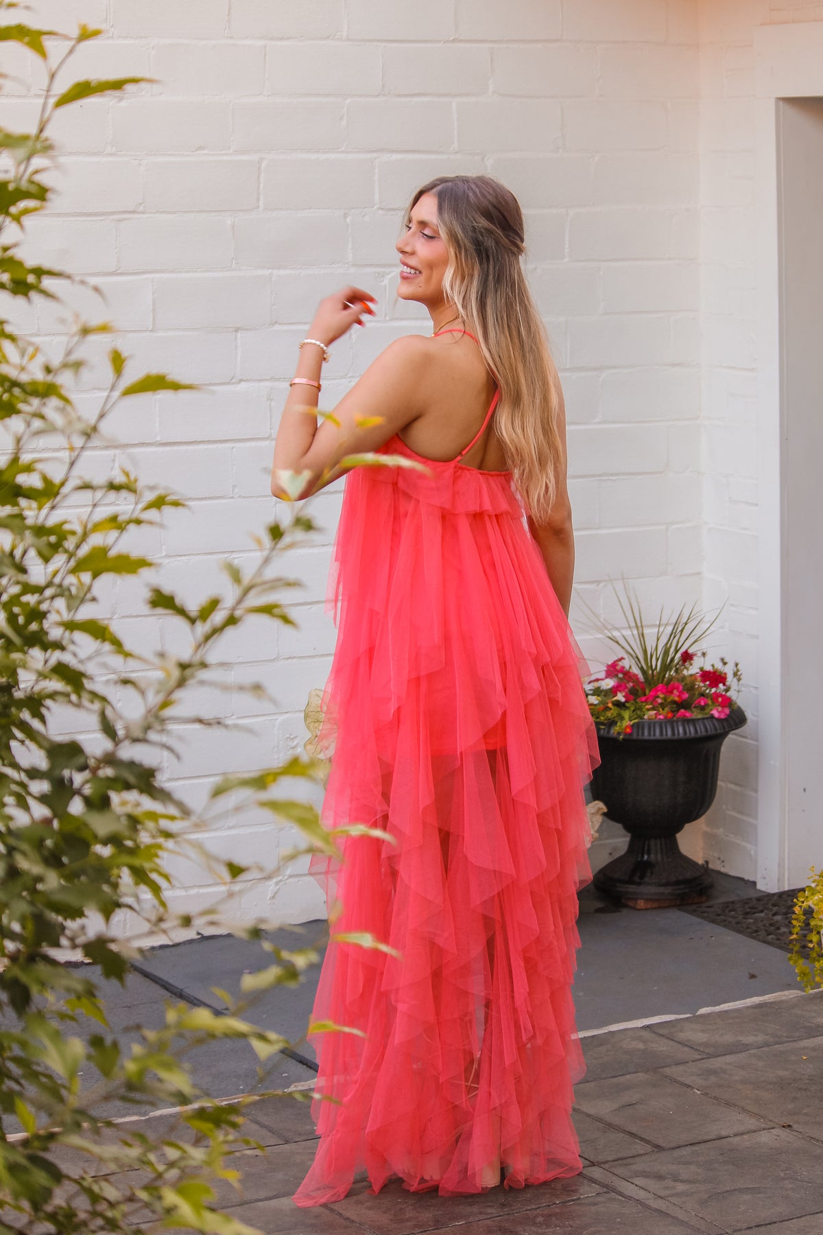 Coral Mesh Ruffle Maxi Dress - Shop Vacation Dresses At Kendry Collection Boutique - Kendry Boutique