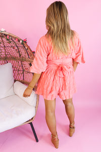 Coral Tie Detail Romper - Shop Vacation Outfits Online Now At Kendry Collection Boutique