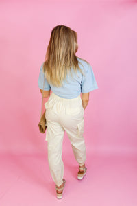 Cream Cargo Jogger Pants - Shop Casual Outfits At Kendry Boutique 