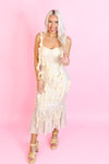 Cream Floral Bustier Midi Dress - Kendry Boutique Vacation Dresses 