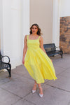 Yellow V Drop Waist Midi Dress