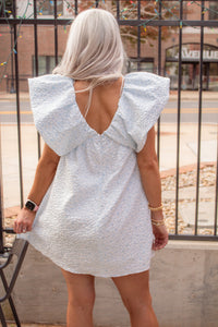 Blue Multi Floral Ruffle Sleeve Mini Dress