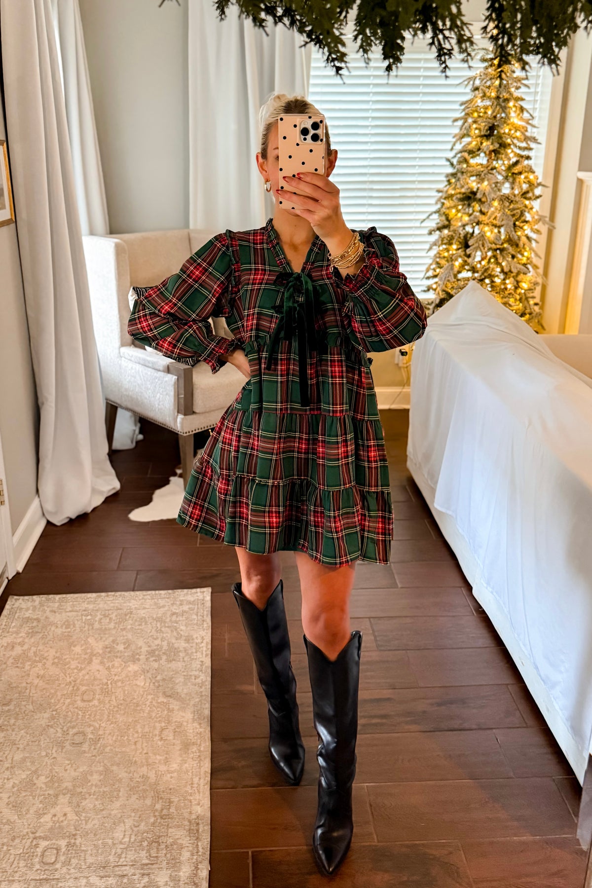Green Plaid Ruffle Tiered Mini Dress
