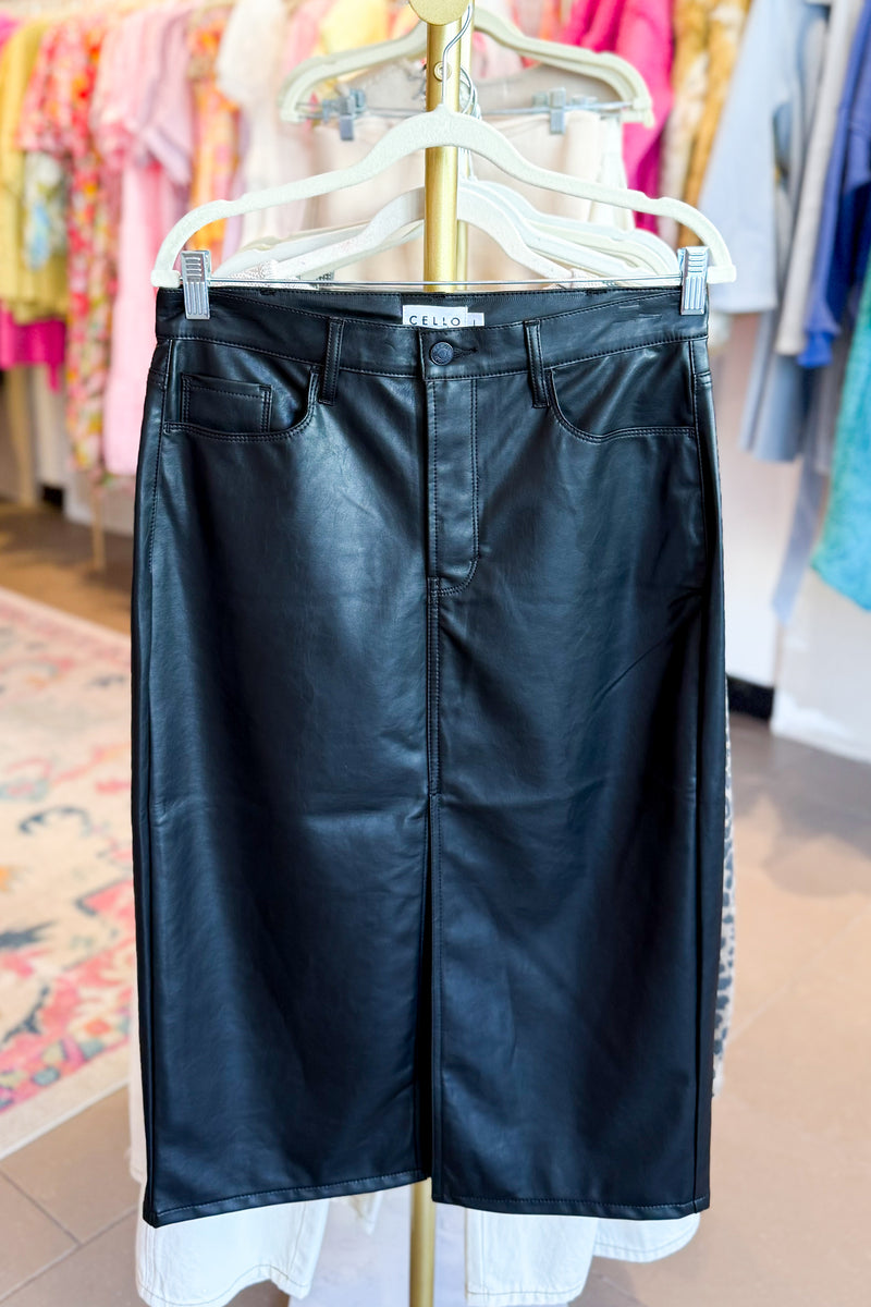 Black Faux Leather Midi Skirt