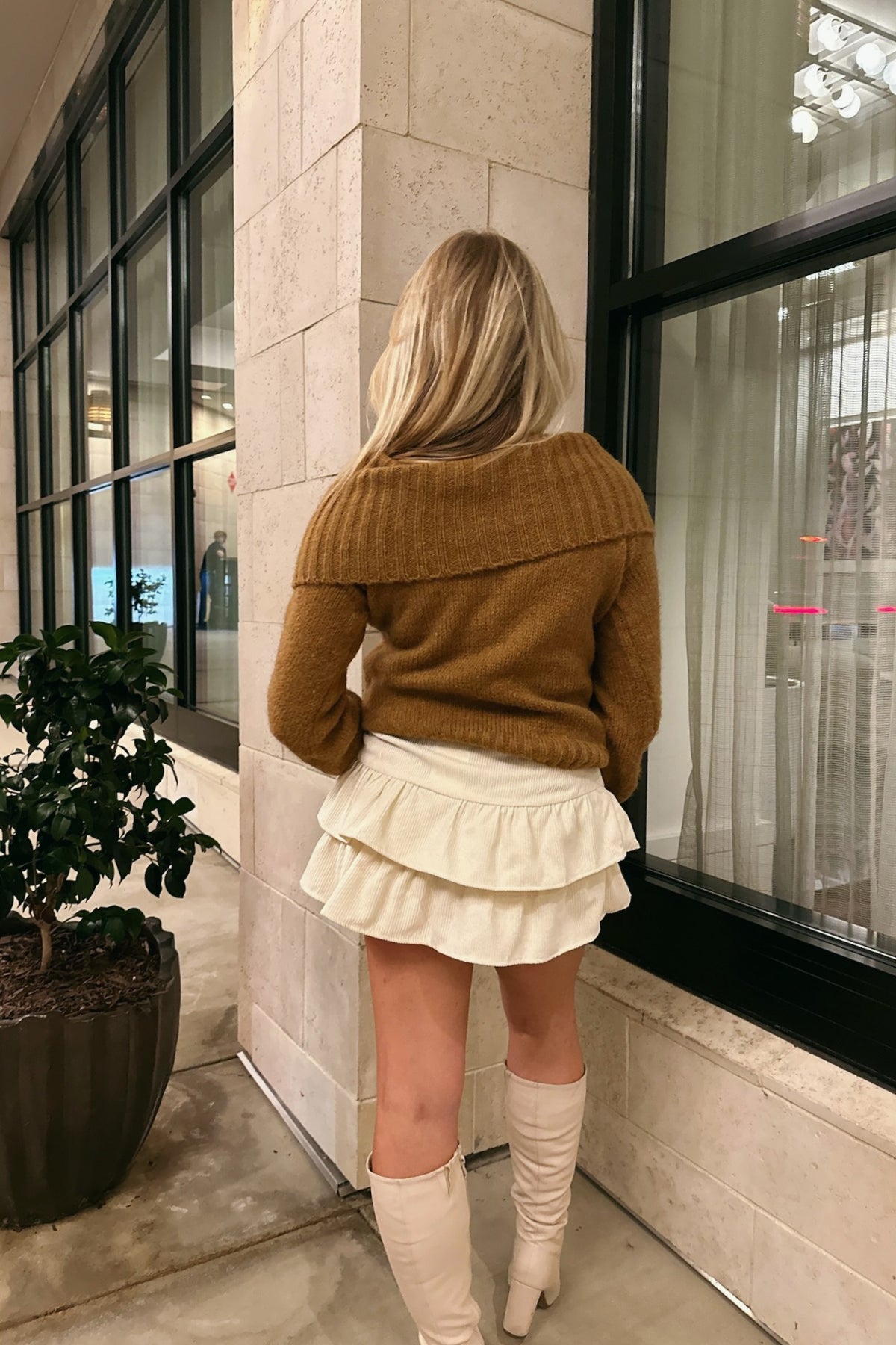 Cream Corduroy Double Tiered Mini Skort