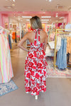 Red and Brown Floral Tiered Ruffle Maxi Dress