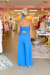 Blue Wide Leg Tube Jumpsuit