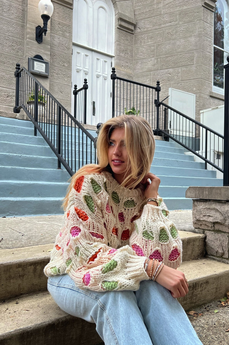 Cream Multicolor Chunky Knit Sweater