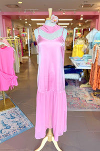 Satin Chiffon Maxi Dress - Pink