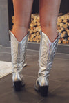 Disco Cowgirl Metallic Silver Cowboy Boots