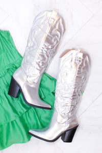 Disco Cowgirl Metallic Silver Cowboy Boots