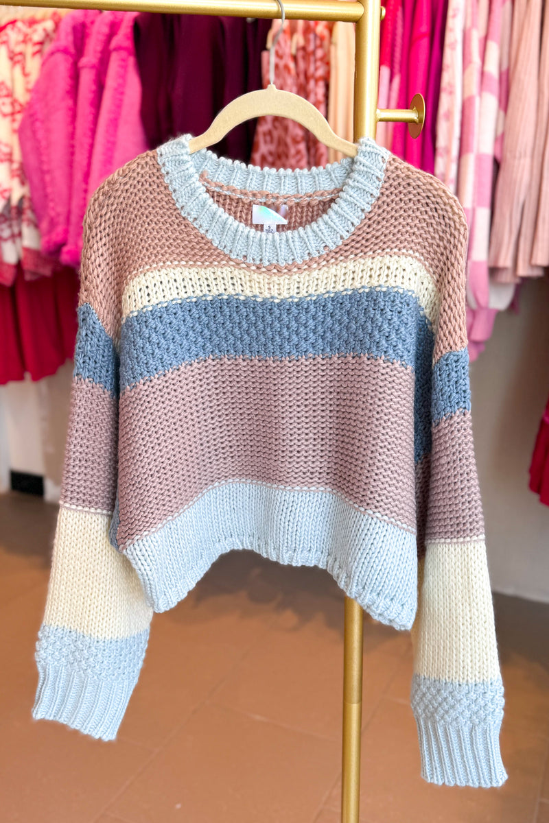 Blue Striped Cropped Sweater