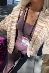 Brown Multi Stripe Open Front Cardigan