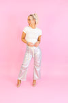 Metallic Silver Barrel Bag Jeans