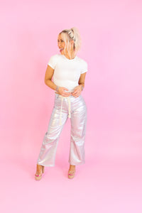 Metallic Silver Barrel Bag Jeans