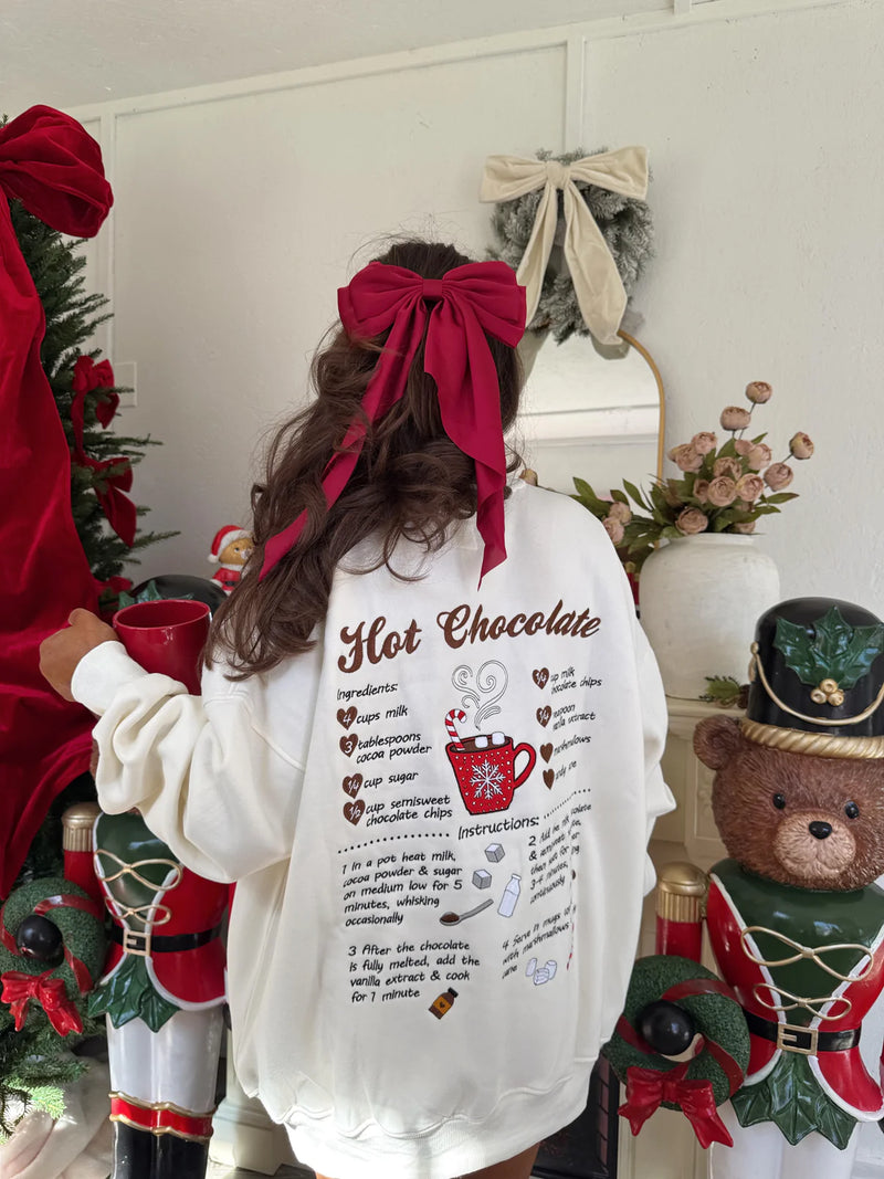 Cream Embroidered Hot Chocolate Recipe Sweatshirt