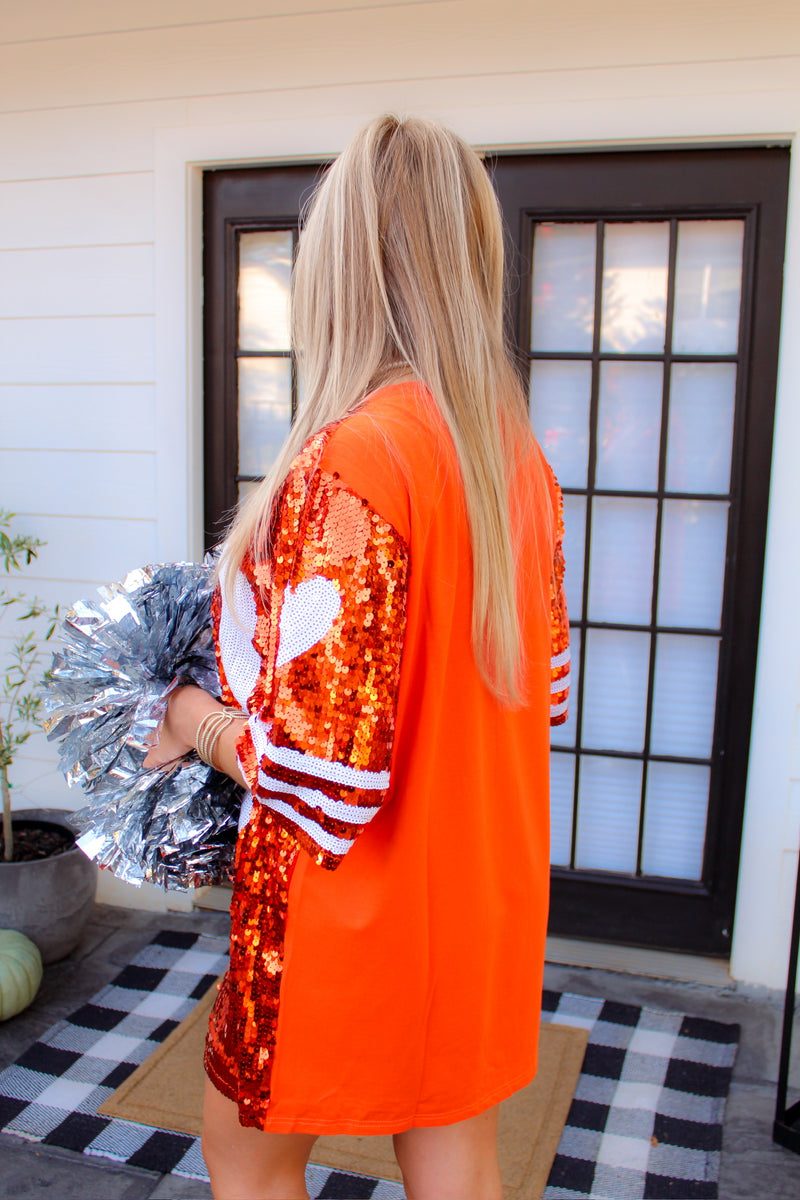 Orange Jersey Sequin T-Shirt Dress