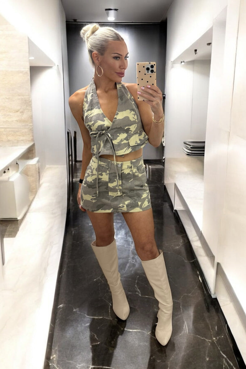 Denim Camo Halter Neck Top